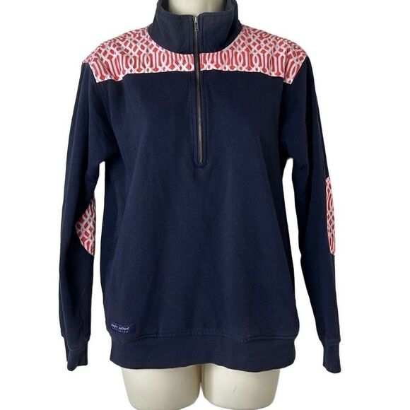Simply Southern Pull Over 3/4 Zip Navy and Orange Print Sweater Size XS - Picture 1 of 7